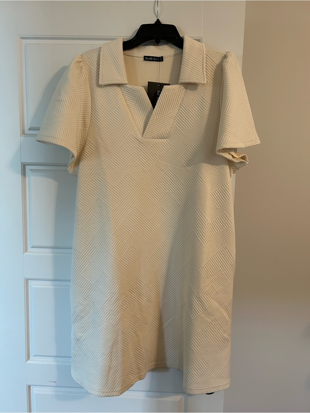 Sandro Cream Textured Polo-Collar Mini Dress